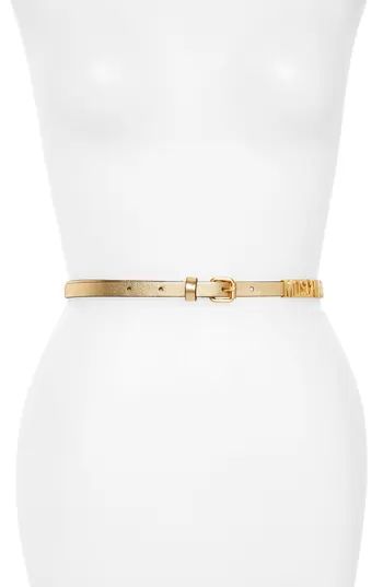 Women's Moschino Logo Skinny Metallic Leather Belt | Nordstrom