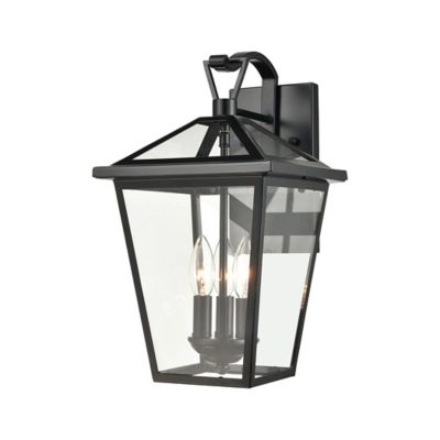 Steel Main Street 3-Light Outdoor Sconce in Black with Clear Glass Enclosure, Black | Ashley Homestore