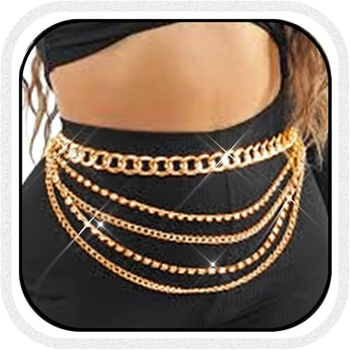 BODIY Gold Chain Belt Rhinestone Waist Chains Body Chain Jewelry for Women | Sparkly Crystal Bell... | Amazon (US)