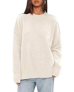 Darong Women Oversized Fuzzy Knit Sweater Long Sleeve Crew Neck Side Slit Pullover Sweaters Fall ... | Amazon (US)