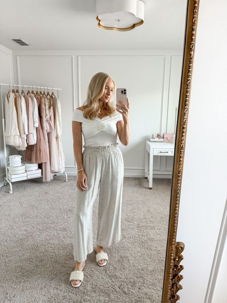 How sweet is this off-the-shoulder top from Petal and Pup?! I have it paired here with the cutest casual pants and sandals, but would also be the perfect top to dress up for a date night! Wearing size medium. Use my code STRAWBERRY20 for 20% off! 
Spring outfits // vacation outfits // travel outfits // date night // Petal and Pup finds 

#LTKstyletip #LTKSeasonal