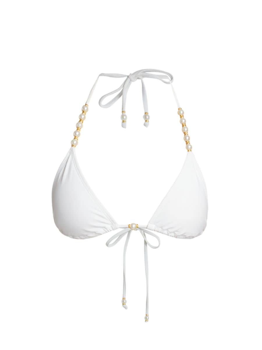 Tiff Imitation-Pearl Trimmed Triangle Bikini Top | Saks Fifth Avenue