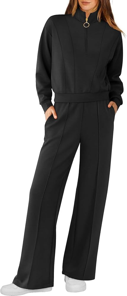 RUBZOOF Lounge Sets for Women 2 Piece Sweatsuits Fall Outfits Half Zip Sweatshirt Wide Leg Sweatp... | Amazon (US)