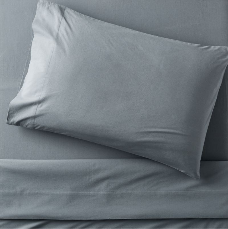 Modern Cozy Cloud Slate Blue Organic Washed Cotton Twin Sheet Set + Reviews | Crate & Kids | Crate & Barrel