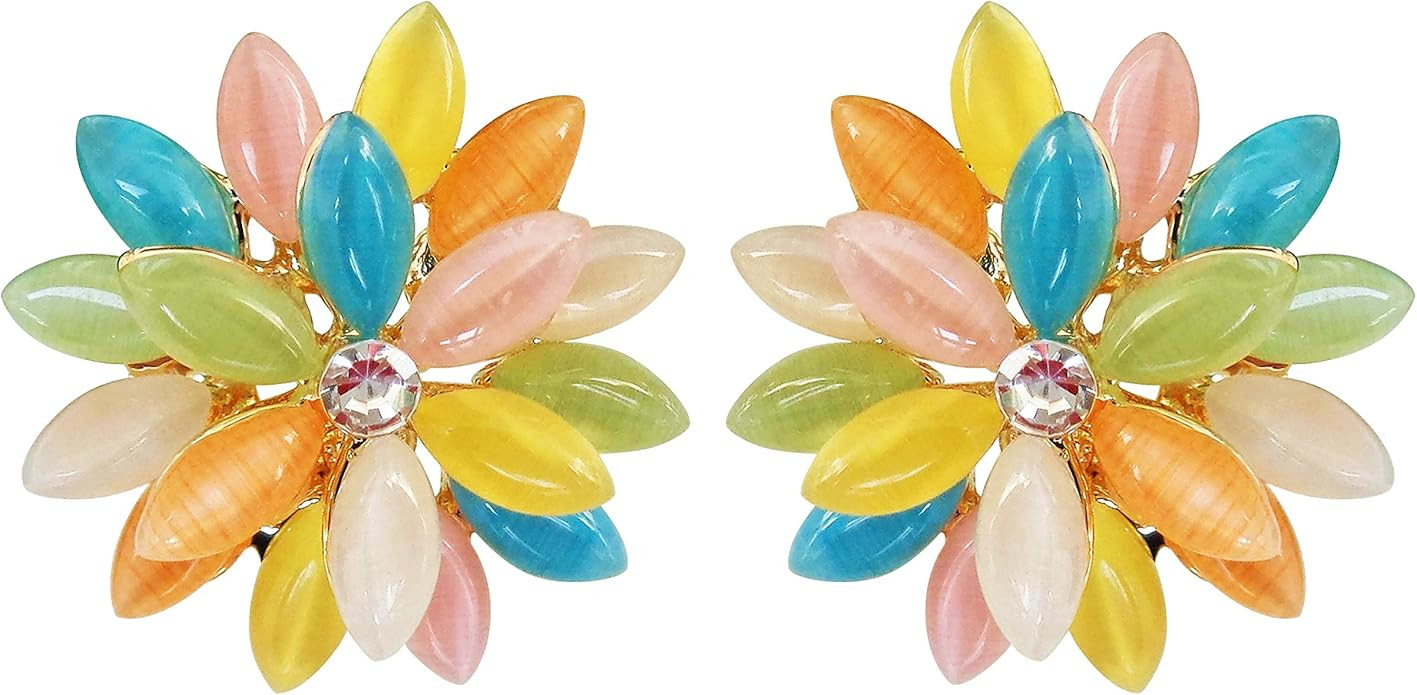 Navachi 18k Gold Plated Flower Horse-Eye Created-Opal Omega Back Earrings | Amazon (US)