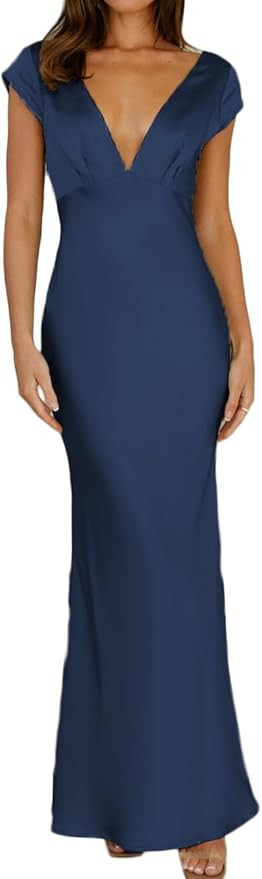 Halfisland Womens Summer Satin V Neck Cap Sleeve Backless Maxi Dress Elegant Twist Cut Out Midi D... | Amazon (US)