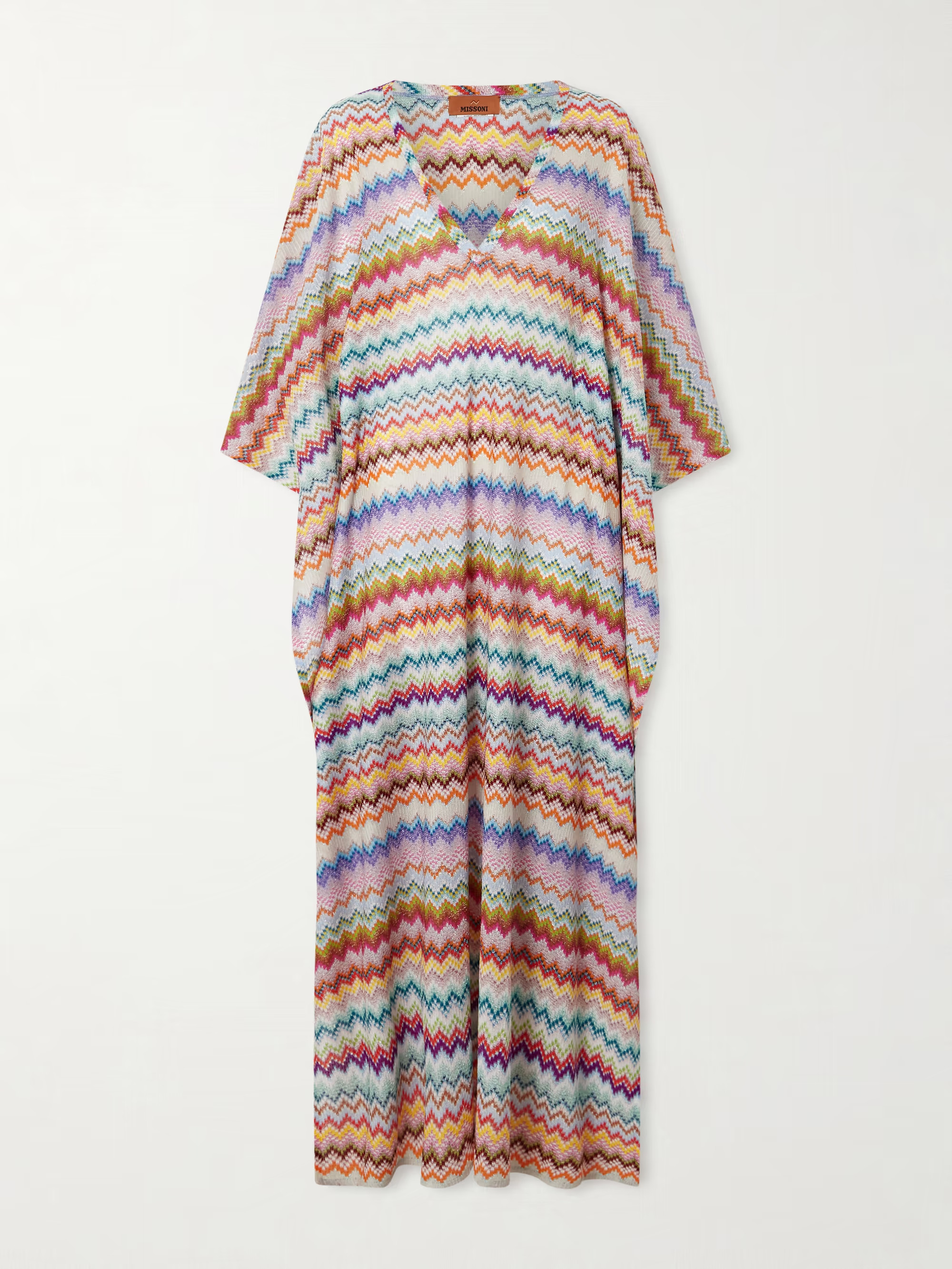 Striped metallic crochet-knit kaftan | NET-A-PORTER (US)