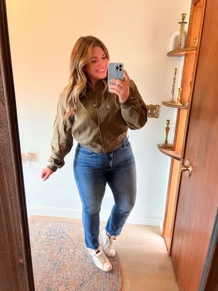 LOVE this linen bomber jacket! I did an xl and the fit is perfect. My jeans are a splurge, but this is my favorite brand! No gapping, stretchy for my curves, the best. I do a 33 or 34. 

#LTKfindsunder50 #LTKmidsize #LTKstyletip