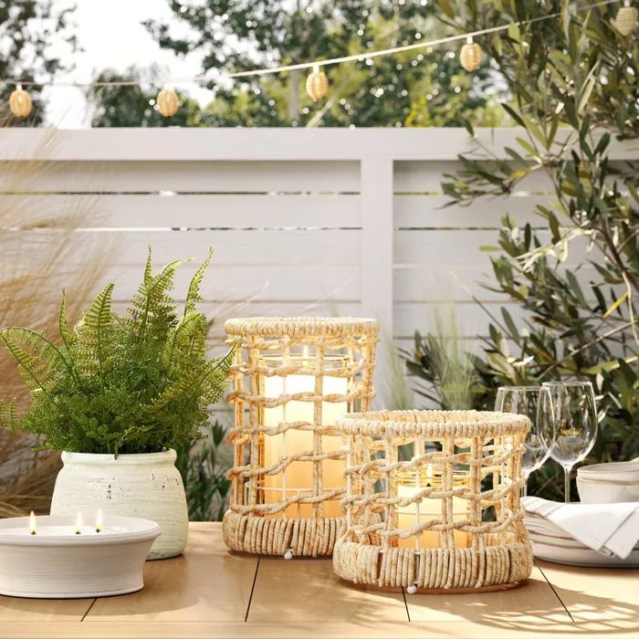 Large Maize Outdoor Lantern Candle Holders Tan - Threshold&#8482; designed with Studio McGee | Target