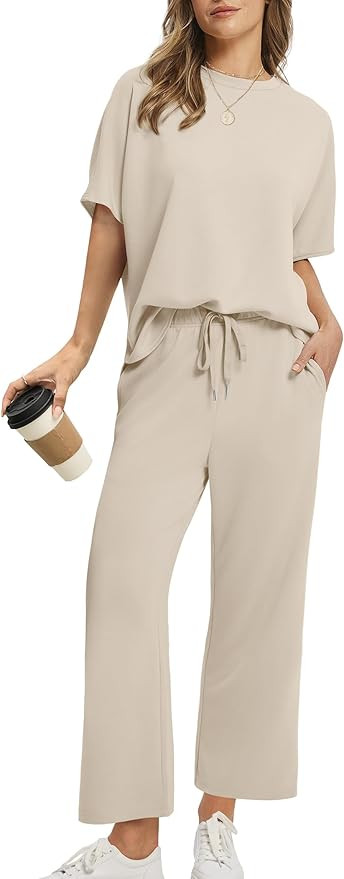 Sampeel Two Piece Sets for Women Summer Outfits Oversized Wide Leg Crop Pants Lounge Sets Airport... | Amazon (US)