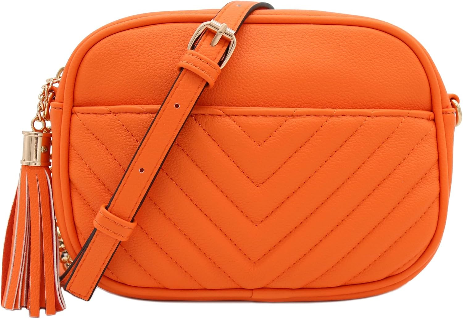 Chevron Quilted Crossbody Camera Bag with Chain Strap and Tassel | Amazon (US)