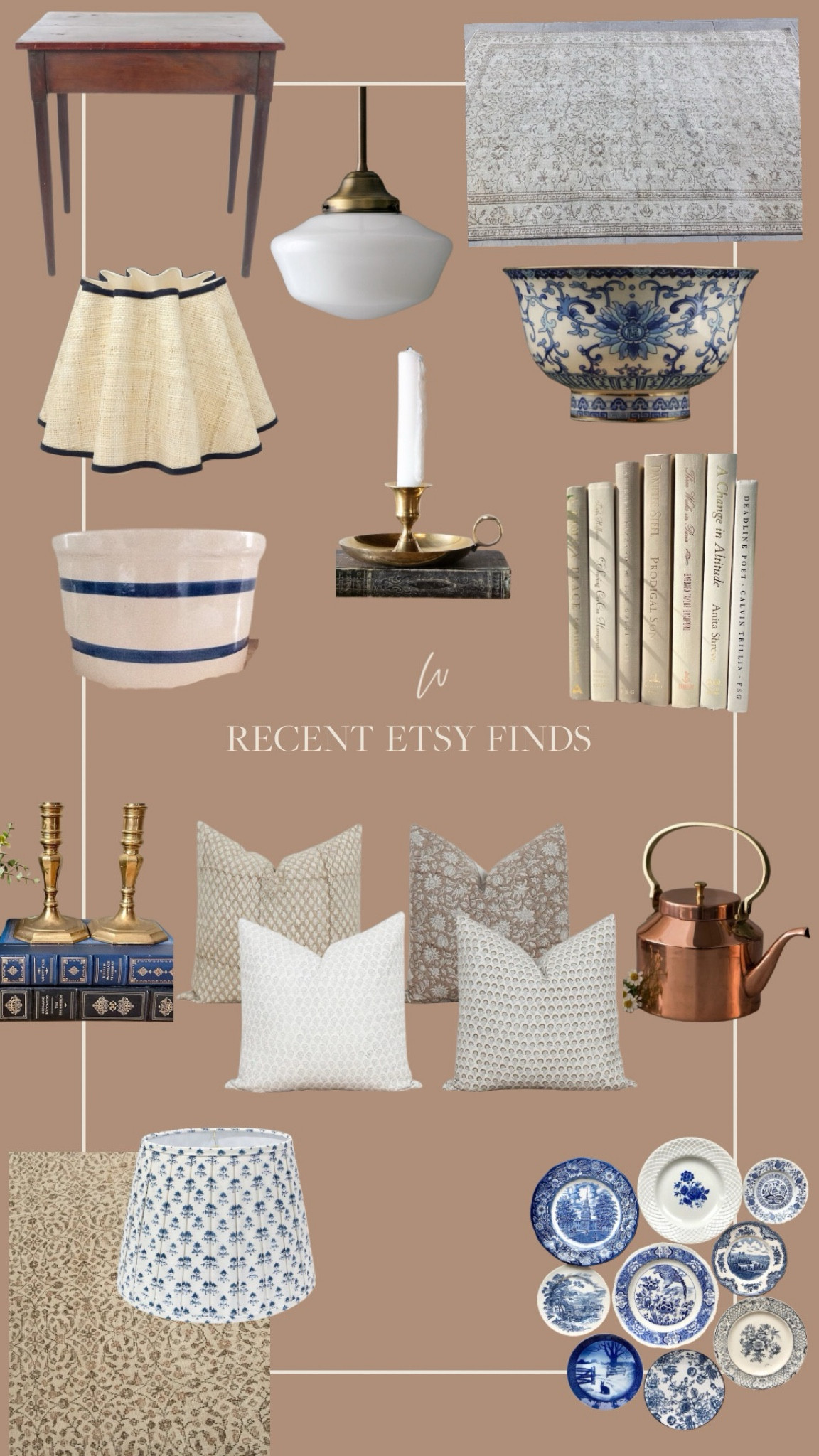 Etsy finds, antique finds, vintage finds, antiques, vintage decor, antique home decor, home decor, brass decor, copper kettle, rug, lampshade, chinoiserie, blue and white china, antique books, office decor, throw pillows, throw pillow, interiors, interior design

#LTKhome