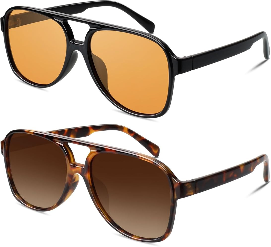 GQUEEN Retro Pilot Sunglasses Womens Men Polarized 70s Vintage Square Shades Double Bridge UV400 | Amazon (US)