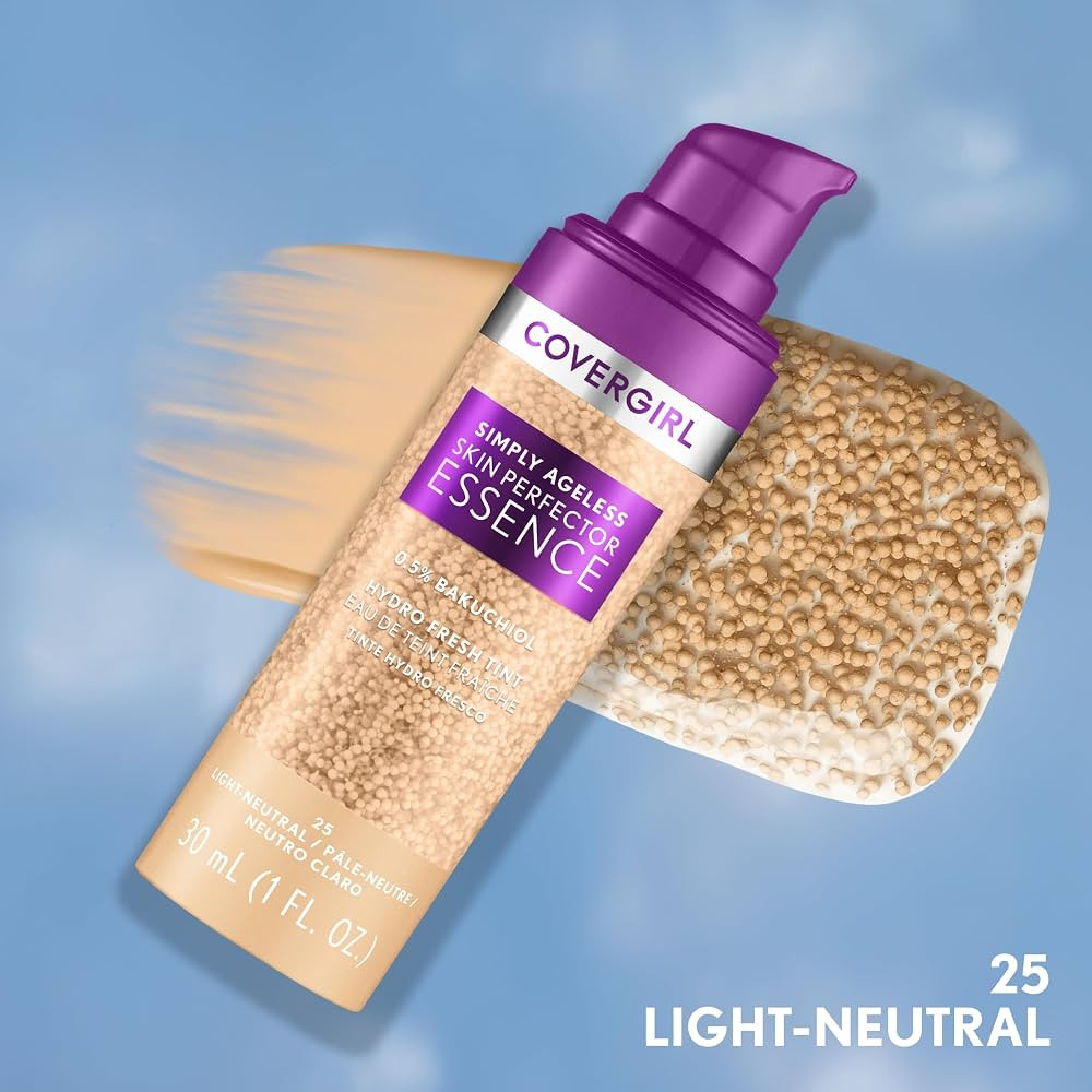 Covergirl Simply Ageless Skin Perfector Essence Foundation, 25 Light-Neutral, Tinted Skincare Makeup Hybrid, Sheer Tint, Radiant Finish, Glowy Finish, Vegan Formula, 1.0oz | Amazon (US)