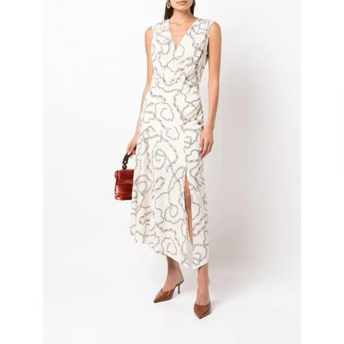 Veronica Beard Wixson Dress Chain Print Silk Blend White Front Slit Maxi Size 8 | eBay US