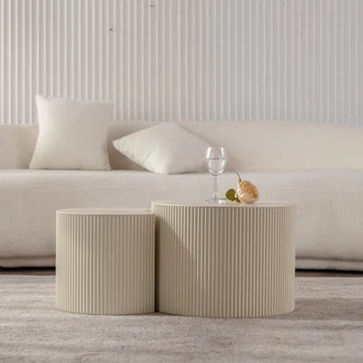 Round Wooden Coffee Table - Handcrafted Olive-Shaped Pedestal Base With Relief Detailing, Sturdy Living Room Tea Table | Wayfair North America