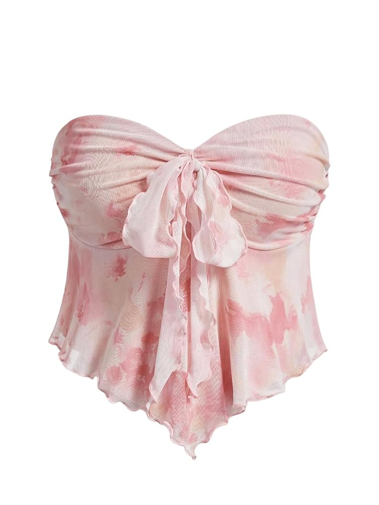 GORGLITTER Women's Floral Flowy Strapless Tube Top Babydoll Coquette Going Out Cute Bandeau Tops | Amazon (US)