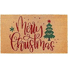 Whaline Merry Christmas Door Mats Natural Coir Doormat Non-Slip Floor Printed Xmas Tree for Chris... | Amazon (US)