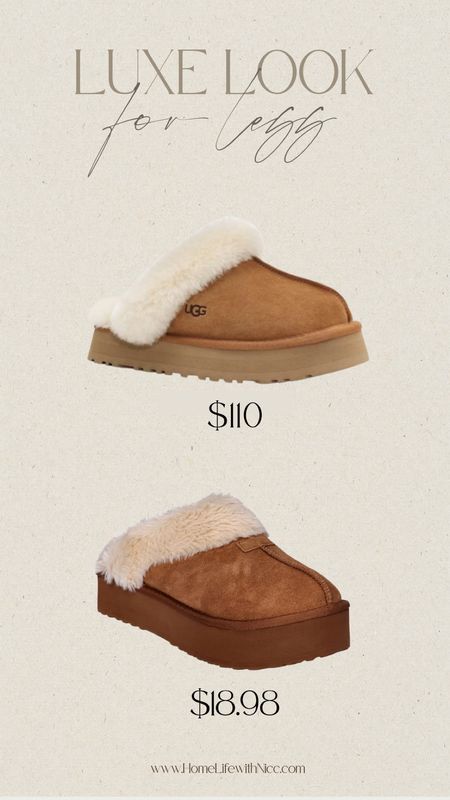 Great option if you’re looking so save and not splurge!! #uggslippers #slippers #lookforless #luxelookforless #savevssplurge 

#LTKfindsunder50 #LTKsalealert #LTKHoliday