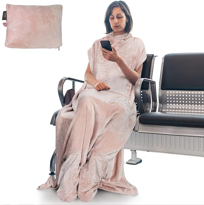 Tirrinia Fleece Wearable & Portable Blanket with Feet Pockets for Women & Men, Neck Pillow for Ca... | Amazon (US)