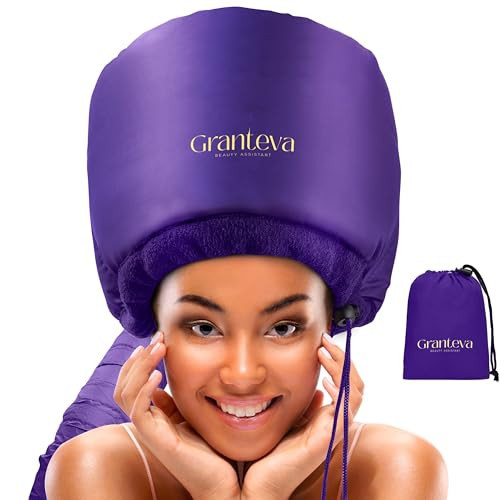 Bonnet Hair Dryer w/A Headband Integrated That Reduces Heat Around Ears & Neck - Diffuser Cap for Hair Dryer Curly Hair, Speeds Up Drying Time, Deep Conditioning at Home - Large (Purple) | Amazon (US)