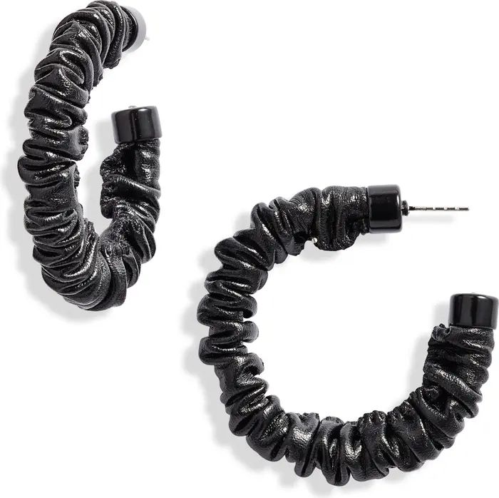 Open Edit Ruched Leather Hoop Earrings | Nordstrom | Nordstrom