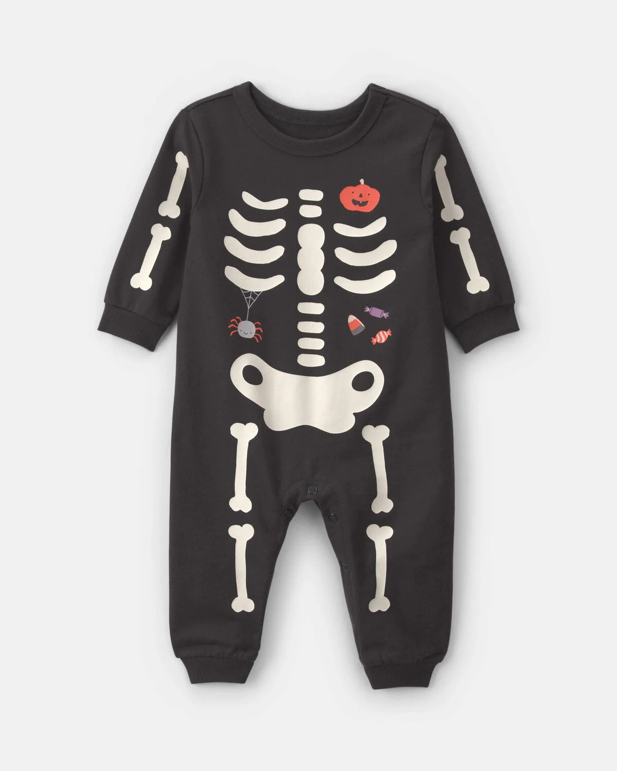 Baby Halloween Skeleton French Terry Long-Sleeve Jumpsuit - Charcoal | Carter's Inc