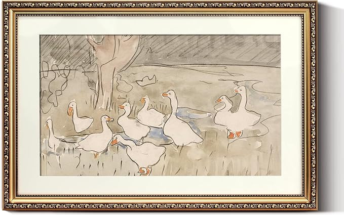 ARPEOTCY Vintage Gold Framed Large Wall Art, Farmhouse Nursery Duck Paintings, Canvas Prints with... | Amazon (US)