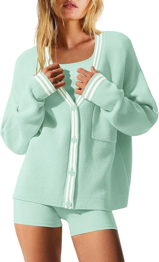 Nirovien Womens Oversized Cardigan Sweaters Button Down Knit Fall Sweater Long Sleeve Striped Coa... | Amazon (US)