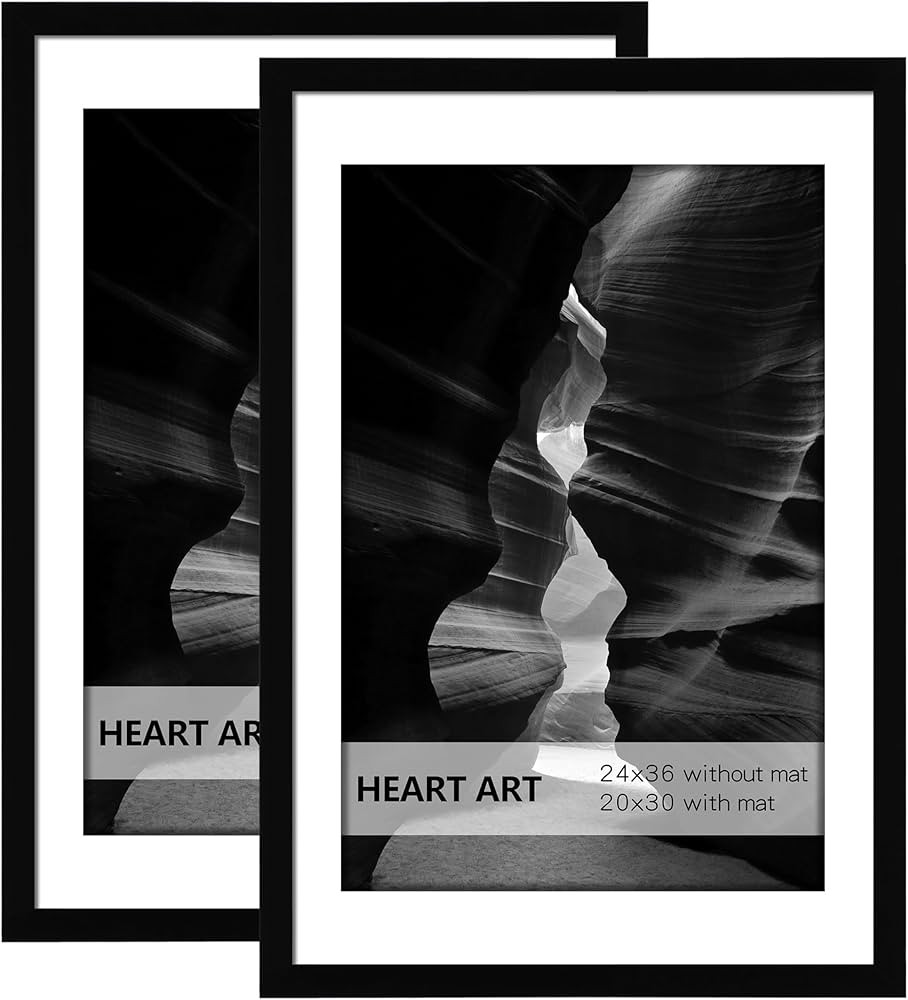 HEART ART 24x36 Poster Frame in Black,Display Pictures 20x30 with Mat or 24 x 36 Posters Without ... | Amazon (US)