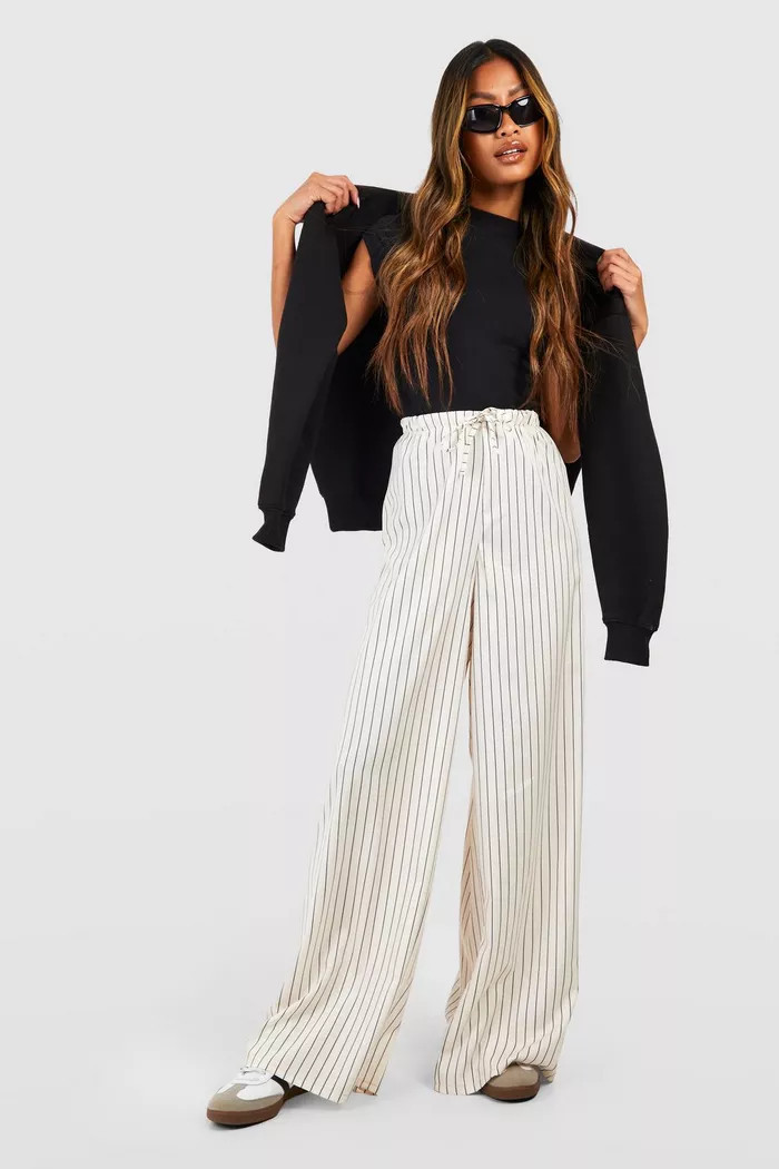 Stripe Wide Leg Floaty Trousers | Boohoo.com (UK & IE)