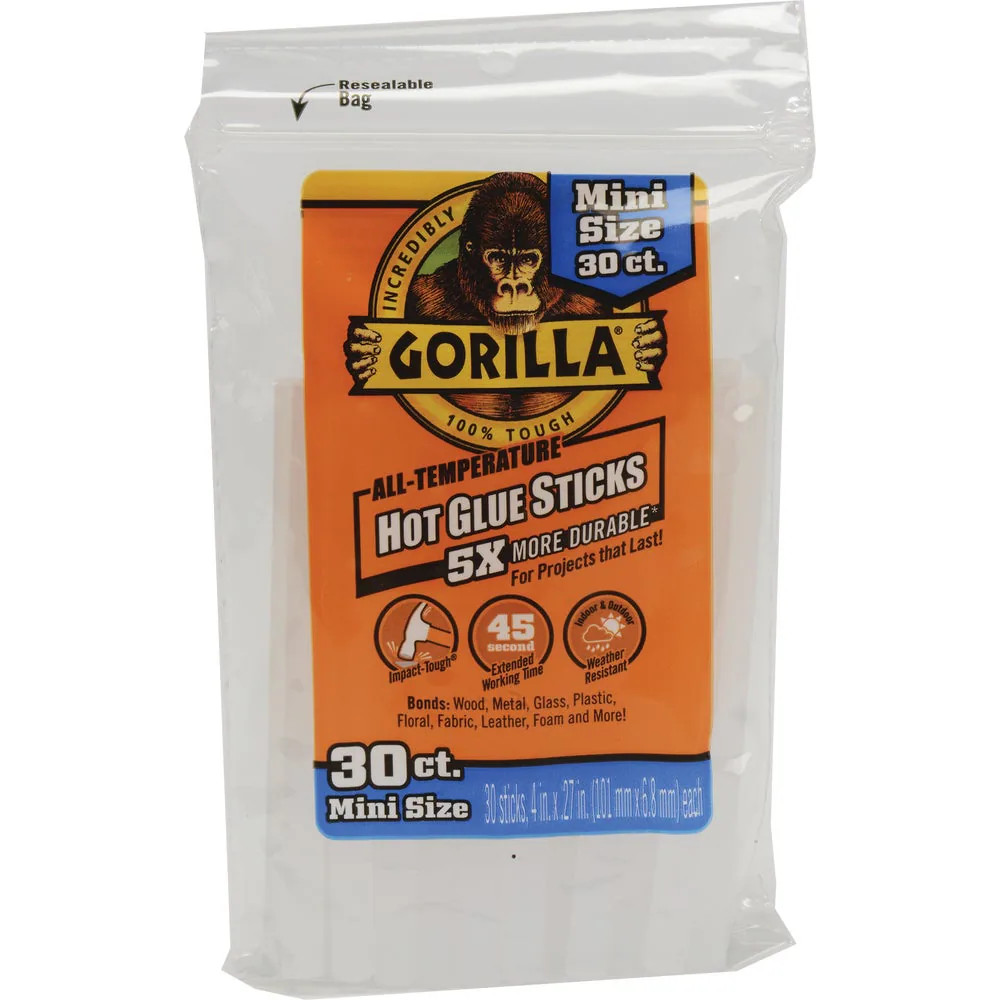 Gorilla Mini Hot Glue Sticks 4 in Long 30 Count Clear Weather Resistant | 3023003 | Lowe's