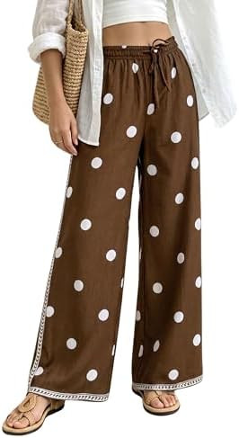 MINSURE Women's Polka Dot Wide Leg Pants Lightweight Drawstring Waist Flowy Boho Palazzo Trousers... | Amazon (US)