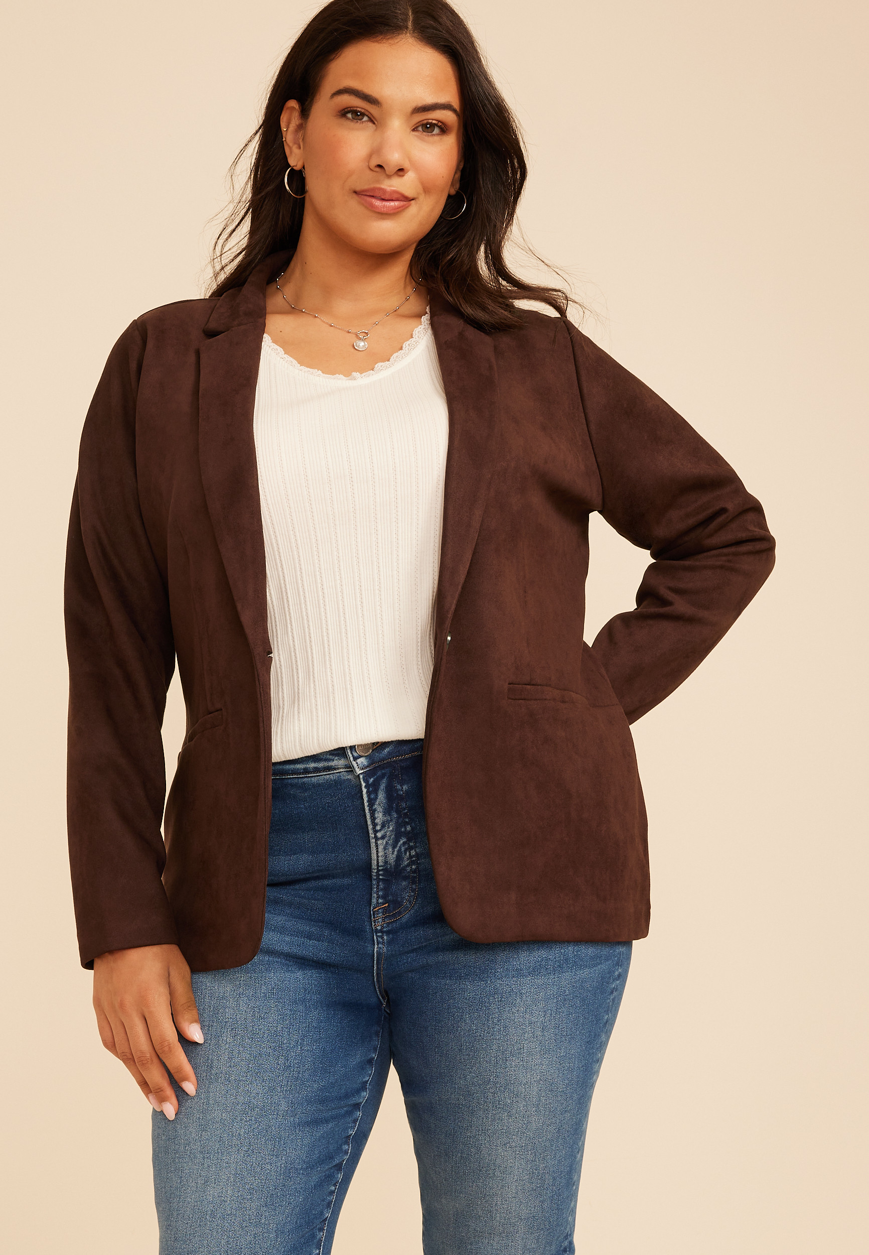 Maurices Plus Size Women's Blazer Faux Suede Single Button Blazer | Maurices