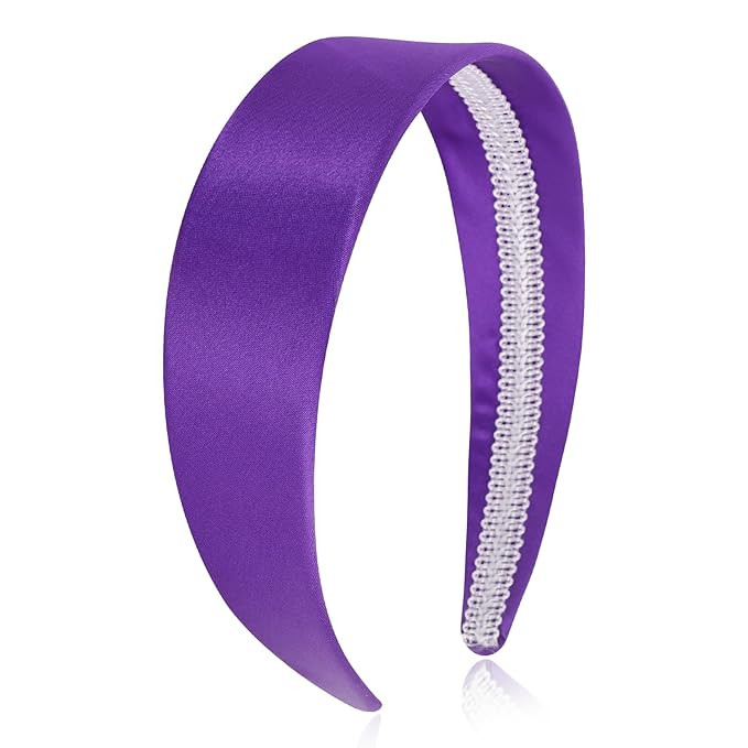 Wecoe Dark Purple Headband 1.6 Inch Wide Silk Satin Headband Women Non Slip Fashion Plain Head Ba... | Amazon (US)