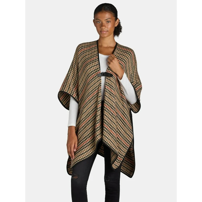 Time and Tru Women's Woven Fashion Cover-Up Ruana Layering Piece, Houndstooth | Walmart (US)