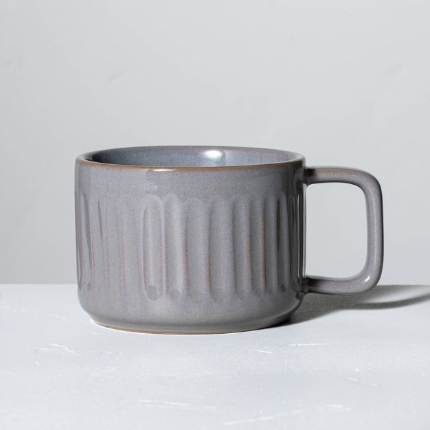 15oz Fluted Stoneware Mug Gray - Hearth &#38; Hand&#8482; with Magnolia | Target