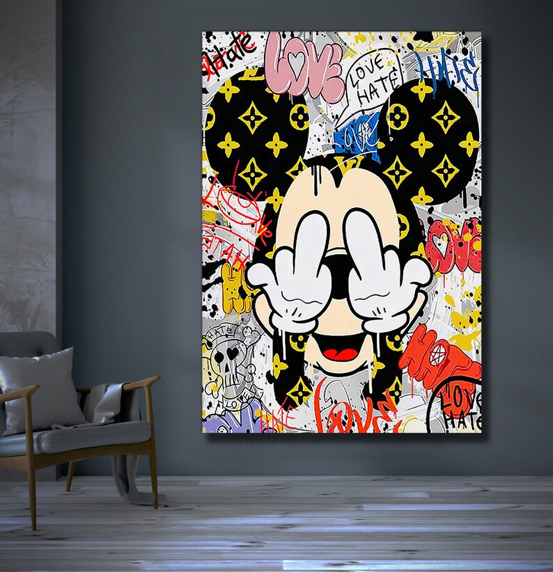 Mickey Mouse Middle Finger Graffiti Banksy Pop Art Affiche, Street Art Print, Mickey Mouse Cartoo... | Etsy (FR)