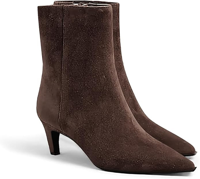 Coutgo Ankle Boots for Women Kitten Low Heel Pointed Toe Booties Side Zipper Fall Shoes | Amazon (US)