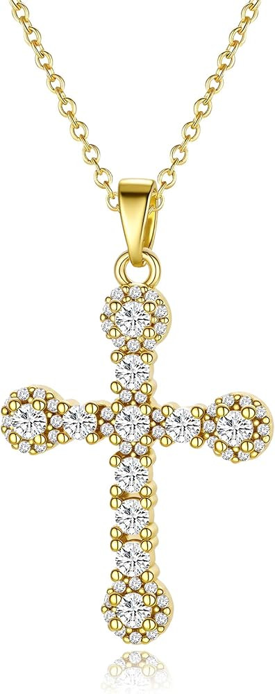 Cross Necklace for Women, 14K Gold Plated Cubic Zirconia Cross Pendant Necklace, Trendy Christian... | Amazon (US)