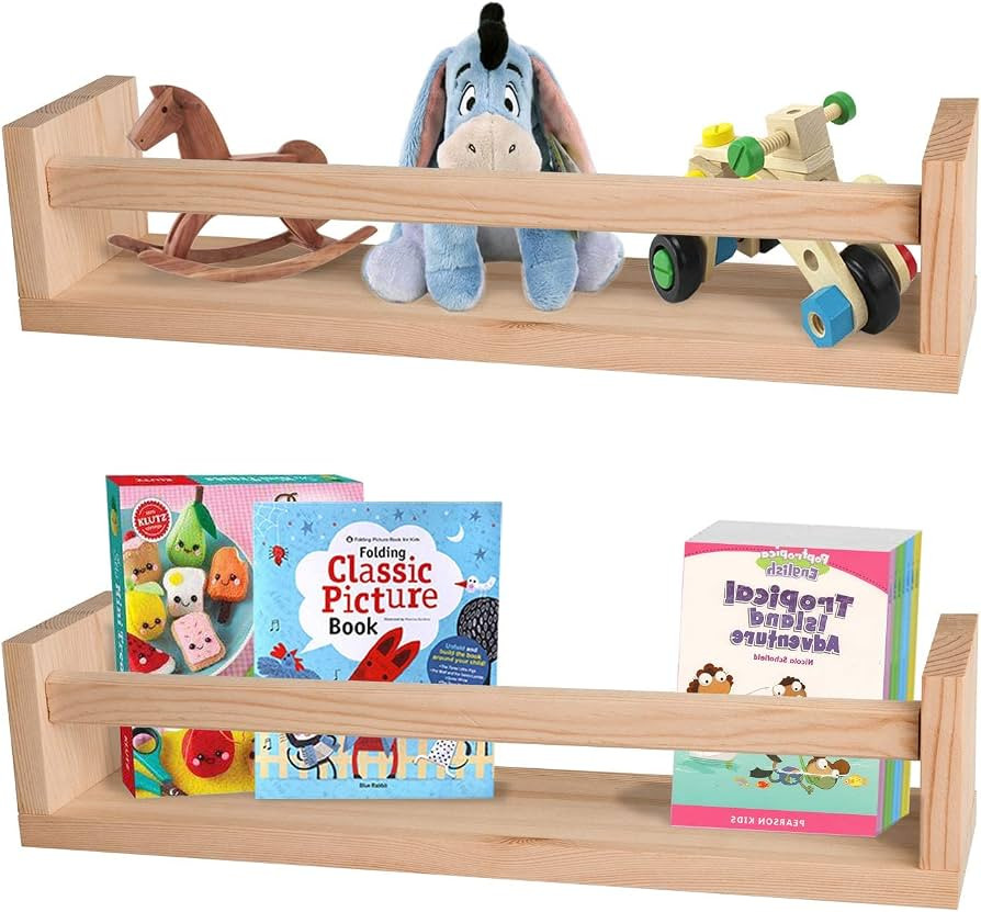 Nursery Shelves Set of 2 ,Natural Wood Wall Bookshelves for Kids,Floating Bookshelves for Wall,Ba... | Amazon (US)