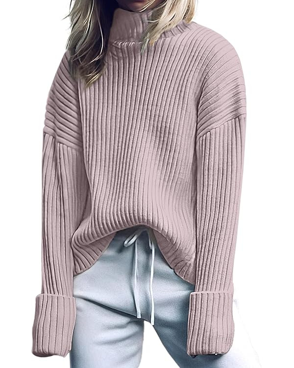 ANRABESS Womens Turtleneck Sweater 2025 Long Sleeve Ribbed Chunky Knit Fall Pullover Sweater Top | Amazon (US)