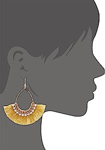 Big Tear Drop Dangle with Chain & Crystal Trimmings, Fan Shape Tassel Statement Earrings | Amazon (US)