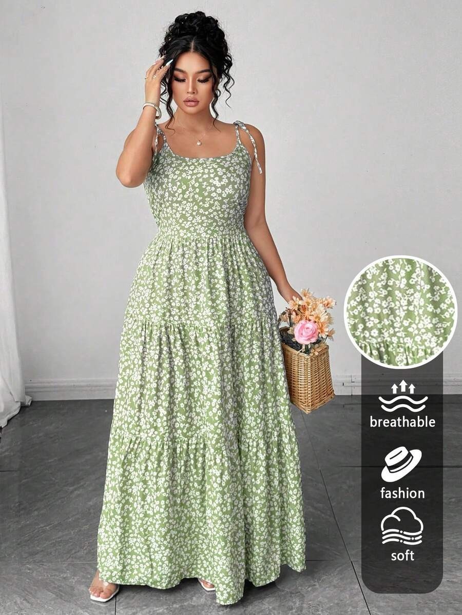 Elenzga Elegant Green Ditsy Floral Backless Dress For Women,Casual Summer Dress Women Dresses Ele... | SHEIN