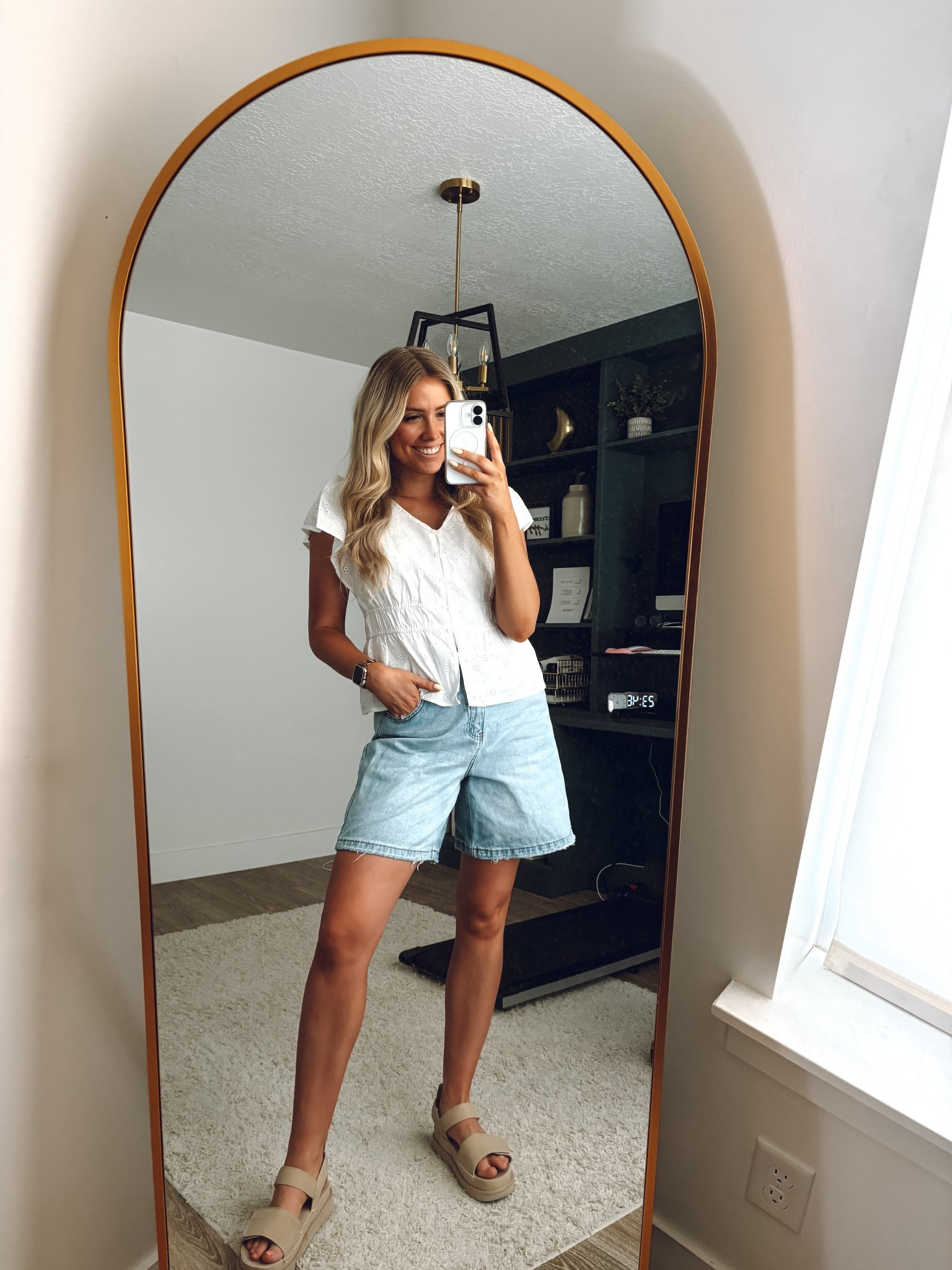 cutest summer top! Wearing usual size M 
Shorts: wearing usual size M
Sandals: true to size

| white top | summer tops | womens tops | summer outfit | walmart fashion | womens shorts | jean shorts 

#LTKFindsUnder100 #LTKSeasonal #LTKSummerEdit