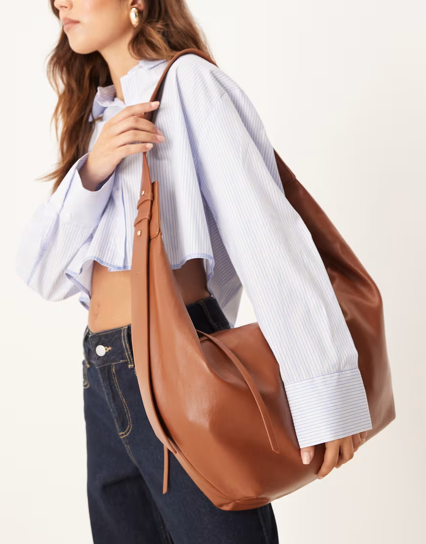 ASOS DESIGN large sling tote bag in tan-Brown | ASOS (Global)