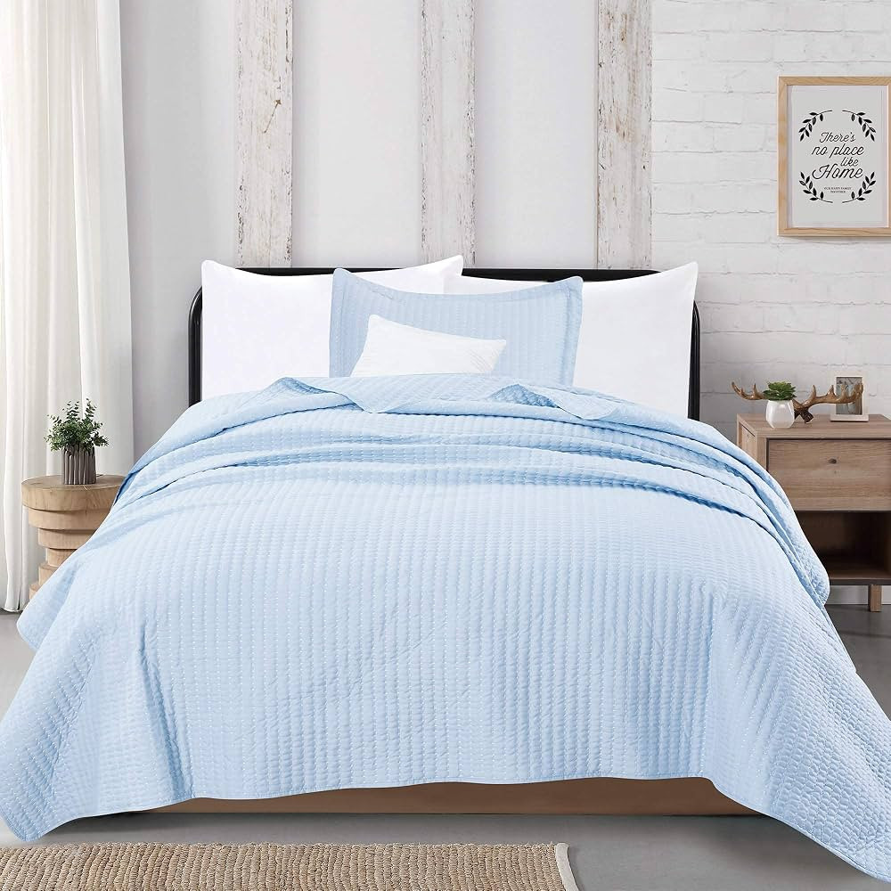 Great Bay Home 2-Piece Detailed Channel Stitch Quilt Set with Shams. Baby Blue Twin Quilt Set, Al... | Amazon (CA)