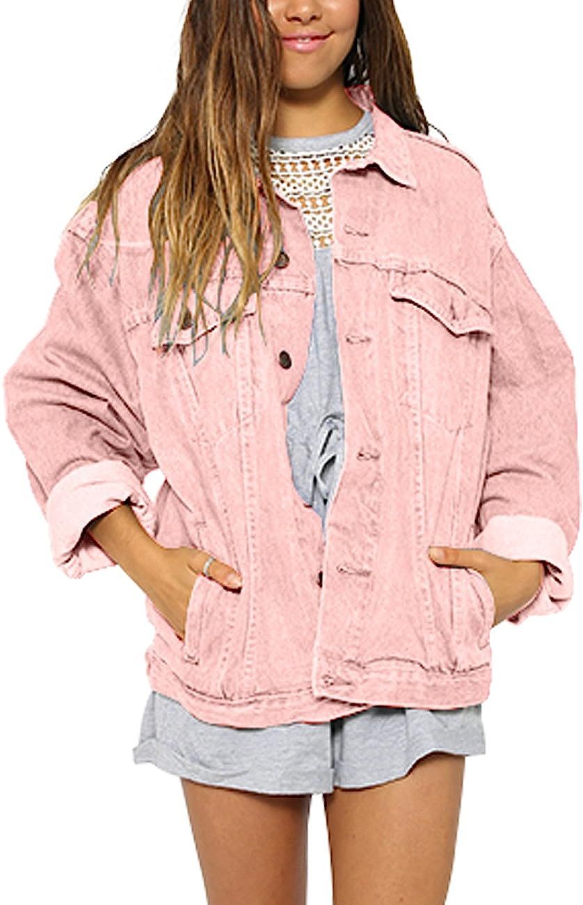Oversized Denim Jacket for Women Long Sleeve Classic Loose Jean Trucker Jacket | Amazon (US)