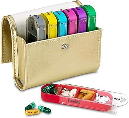 Weekly Travel Pill Organizer - Prescription and Medication Wallet Pill Box Reminder, Pill Contain... | Amazon (US)