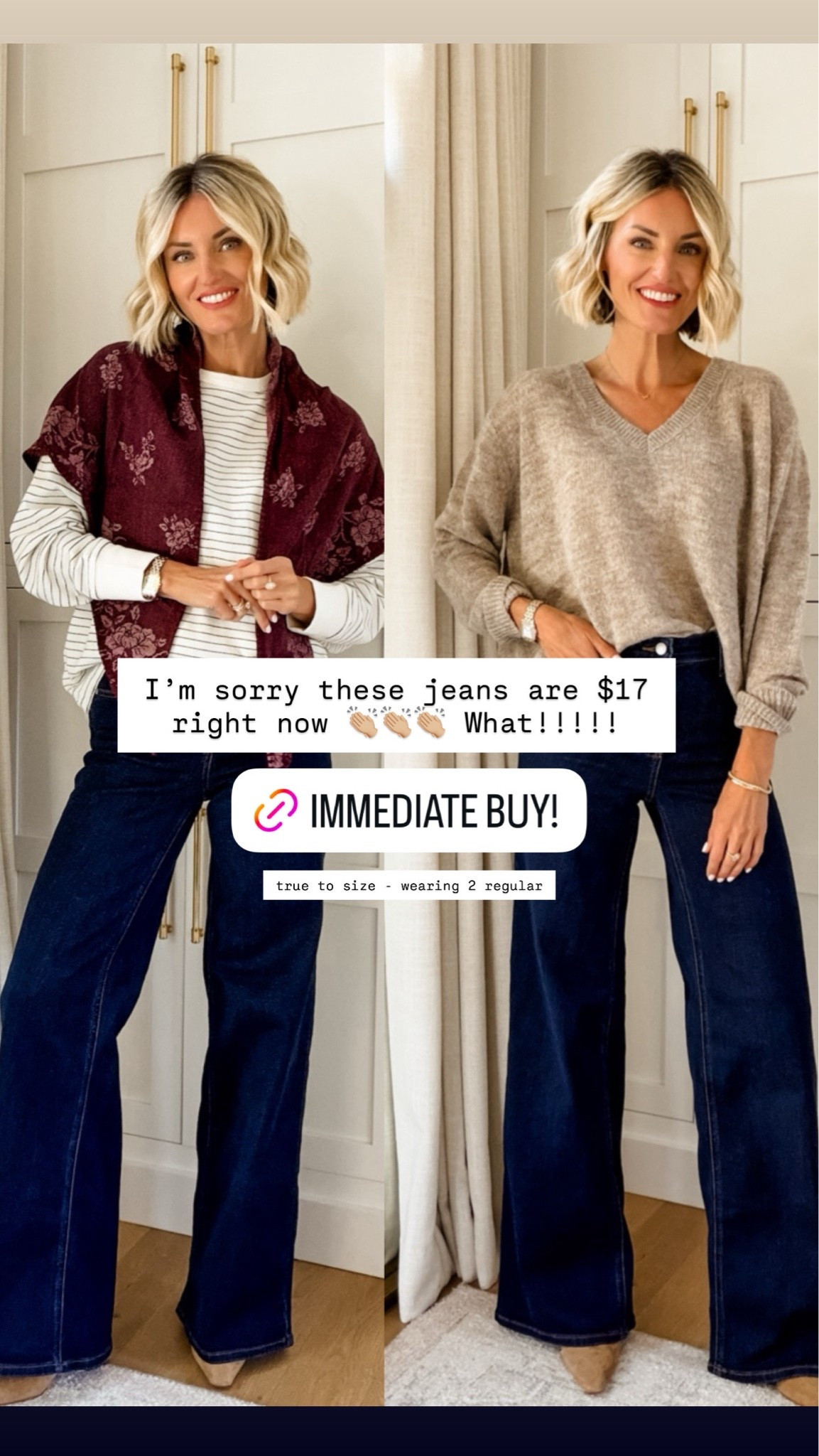 These jeans are so good! They remind me of Paige denim! They are a great stretchy material and high waisted! 👌🏼 They do run long though! Wearing Small tops, 2 jeans

Loverly Grey, Target, new arrivals, fall outfit, fall staples, sweater, wide leg jeans